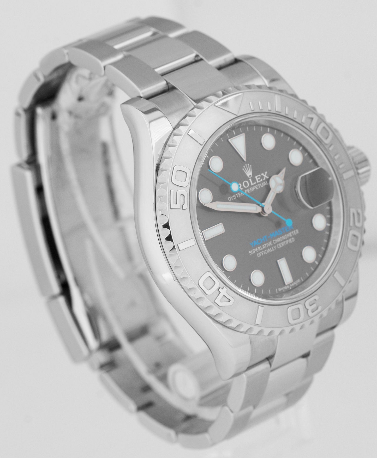 Rolex Yacht-Master PAPERS Rhodium Stainless Platinum Blue 40mm Watch 116622 B+P