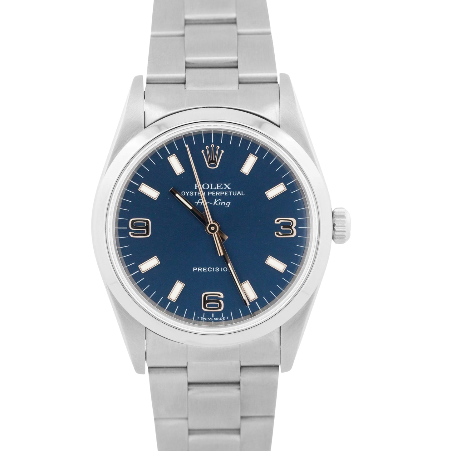 MINT Rolex Air-King Precision BLUE Stainless Steel 3-6-9 34mm Watch 14000