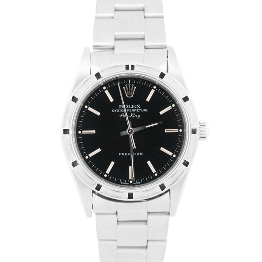 MINT Rolex Oyster Perpetual Air-King BLACK Steel NO-HOLES 34mm Watch 14010 M