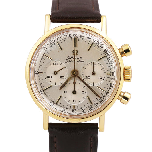 VINTAGE Omega Seamaster Chronograph SILVER 18K Gold Steel 35mm 145.005-67 Watch