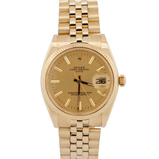VINTAGE Rolex Oyster Perpetual Date 34mm CHAMPAGNE 14K Yellow Gold JUBILEE 1503
