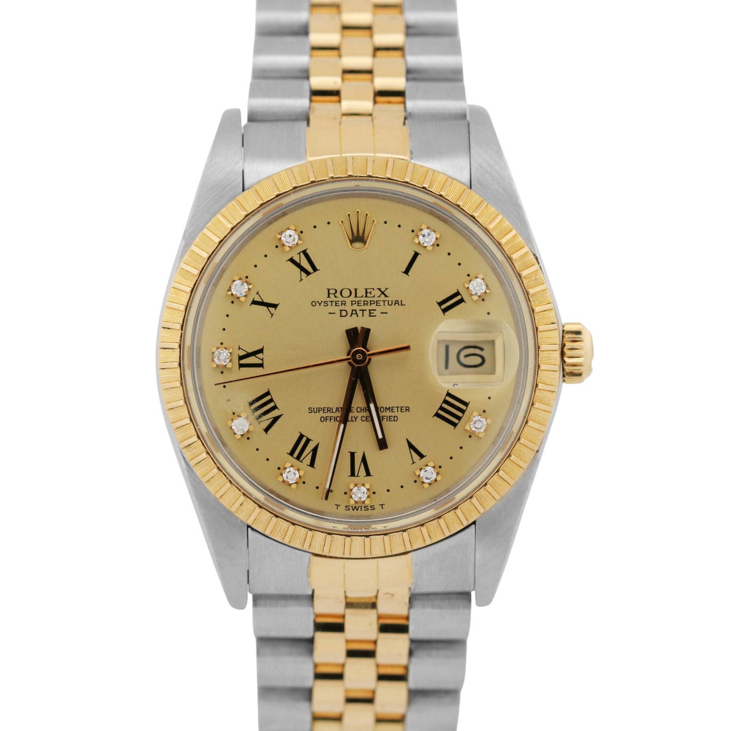 Rolex Oyster Perpetual Date 34mm CHAMPAGNE DIAMOND 18K Gold Steel JUBILEE 15053