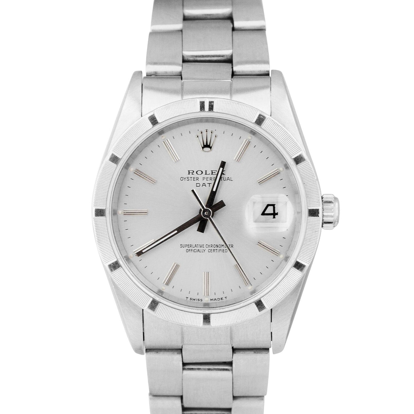 Rolex Oyster Perpetual Date 34 Silver Stainless Steel NO-HOLES CASE Watch 15210