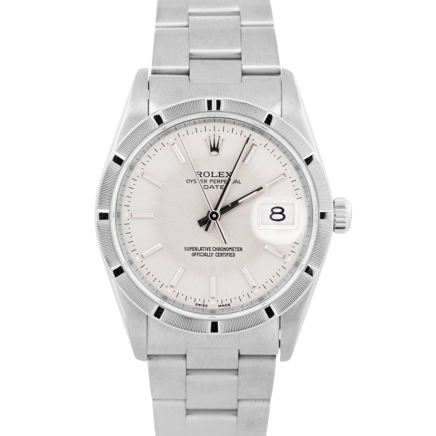 Rolex Oyster Perpetual Date 34mm SILVER Stainless Steel Oyster NO-HOLES 15210