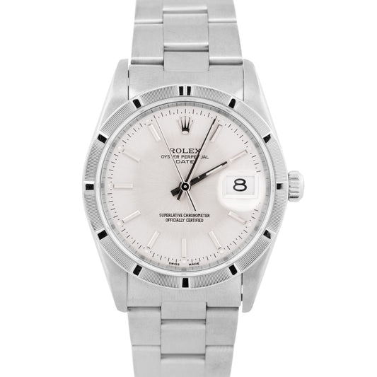 Rolex Oyster Perpetual Date 34mm SILVER Stainless Steel Oyster NO-HOLES 15210