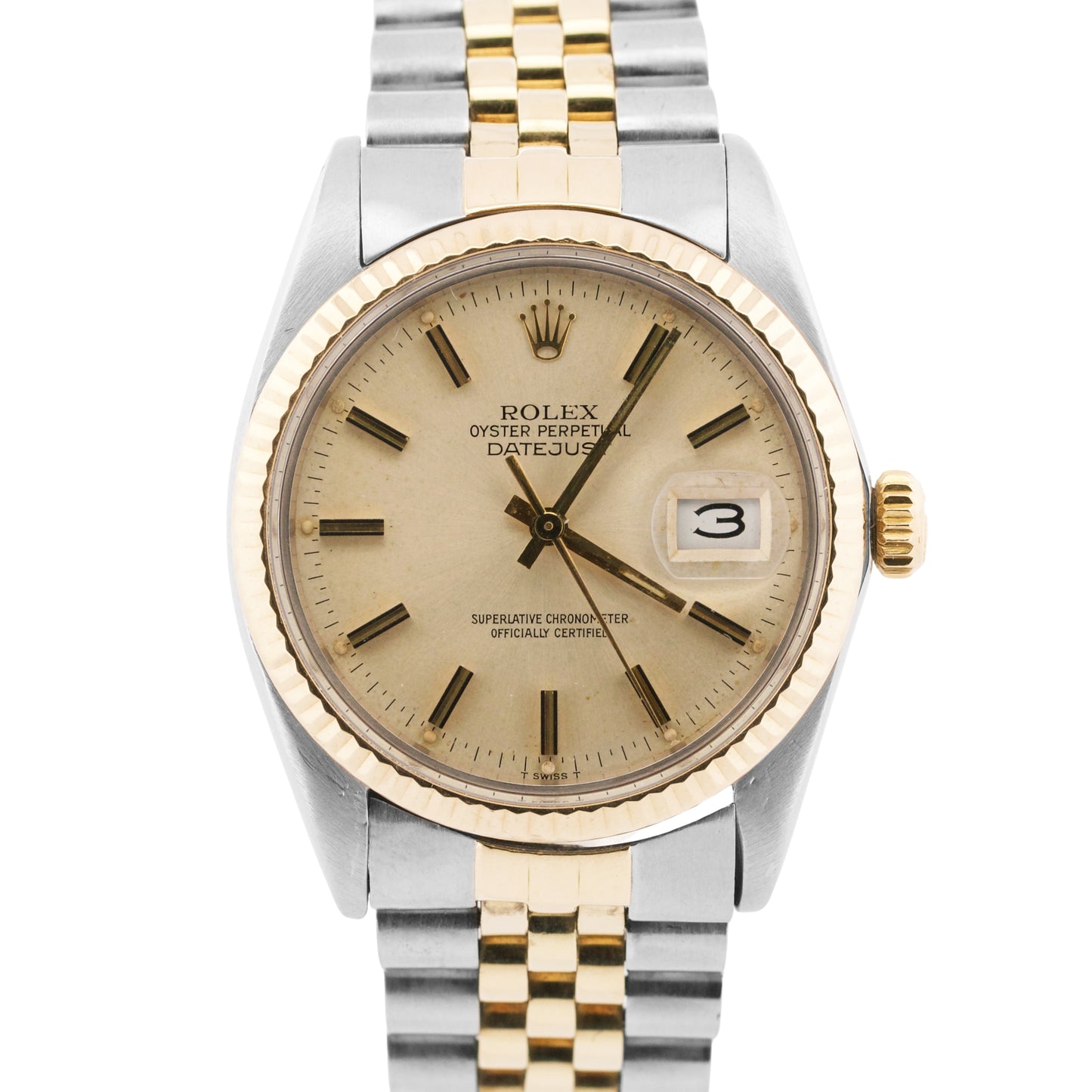 VINTAGE 1982 Rolex DateJust 36mm PATINA SILVER 18K Gold Steel JUBILEE 16013