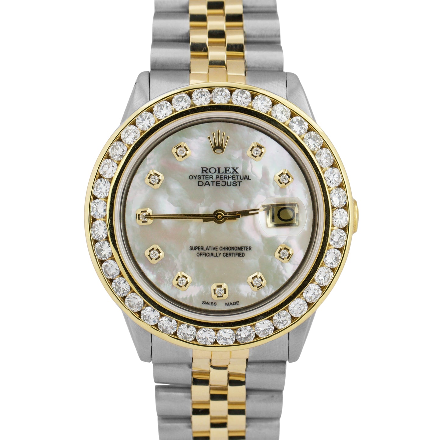 VINTAGE Rolex DateJust 36mm MOP DIAMOND 18K Gold Stainless Steel JUBILEE 1601