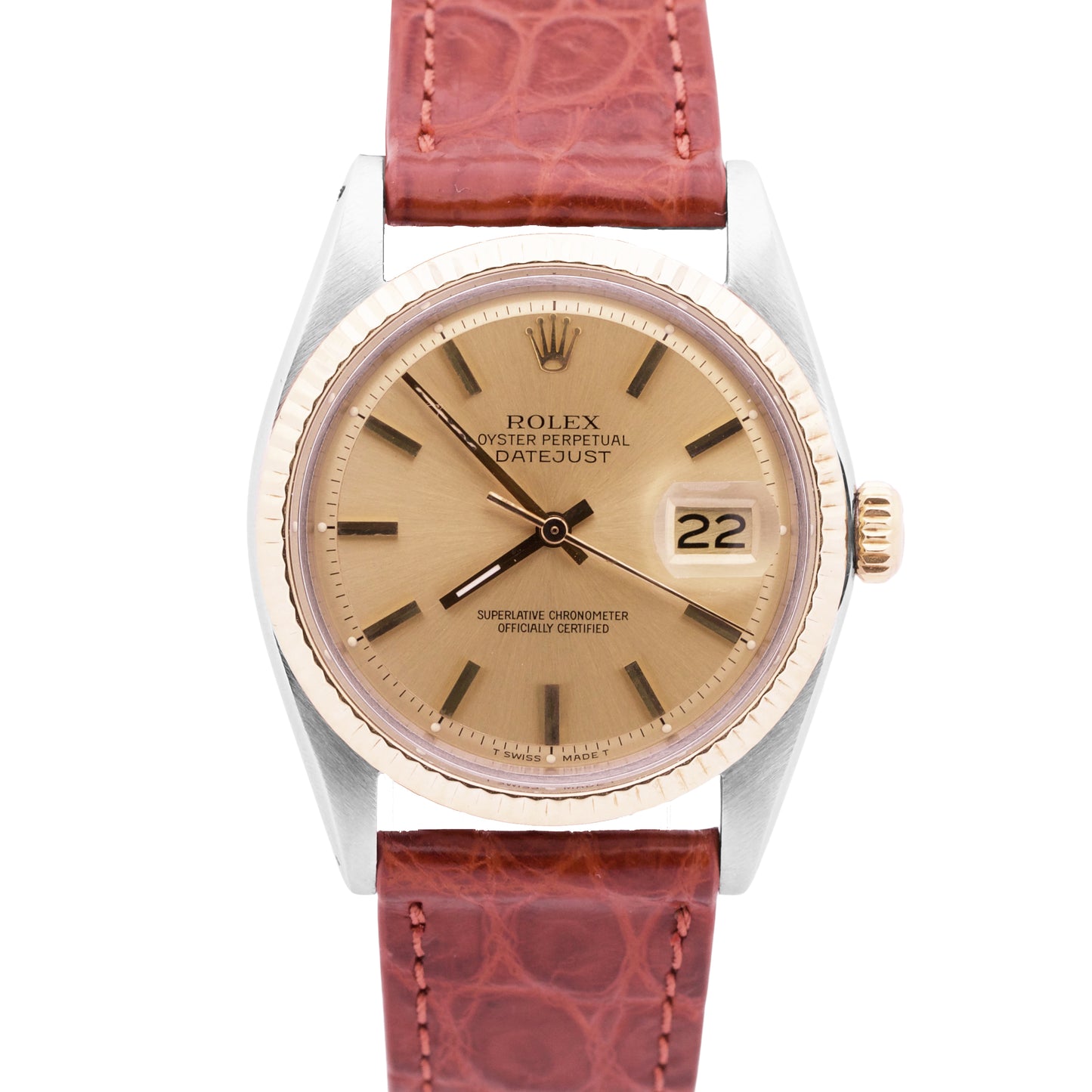 MINT Rolex DateJust 36mm Pie-Pan CHAMPAGNE Two-Tone 18K Yellow Gold 1601 Watch