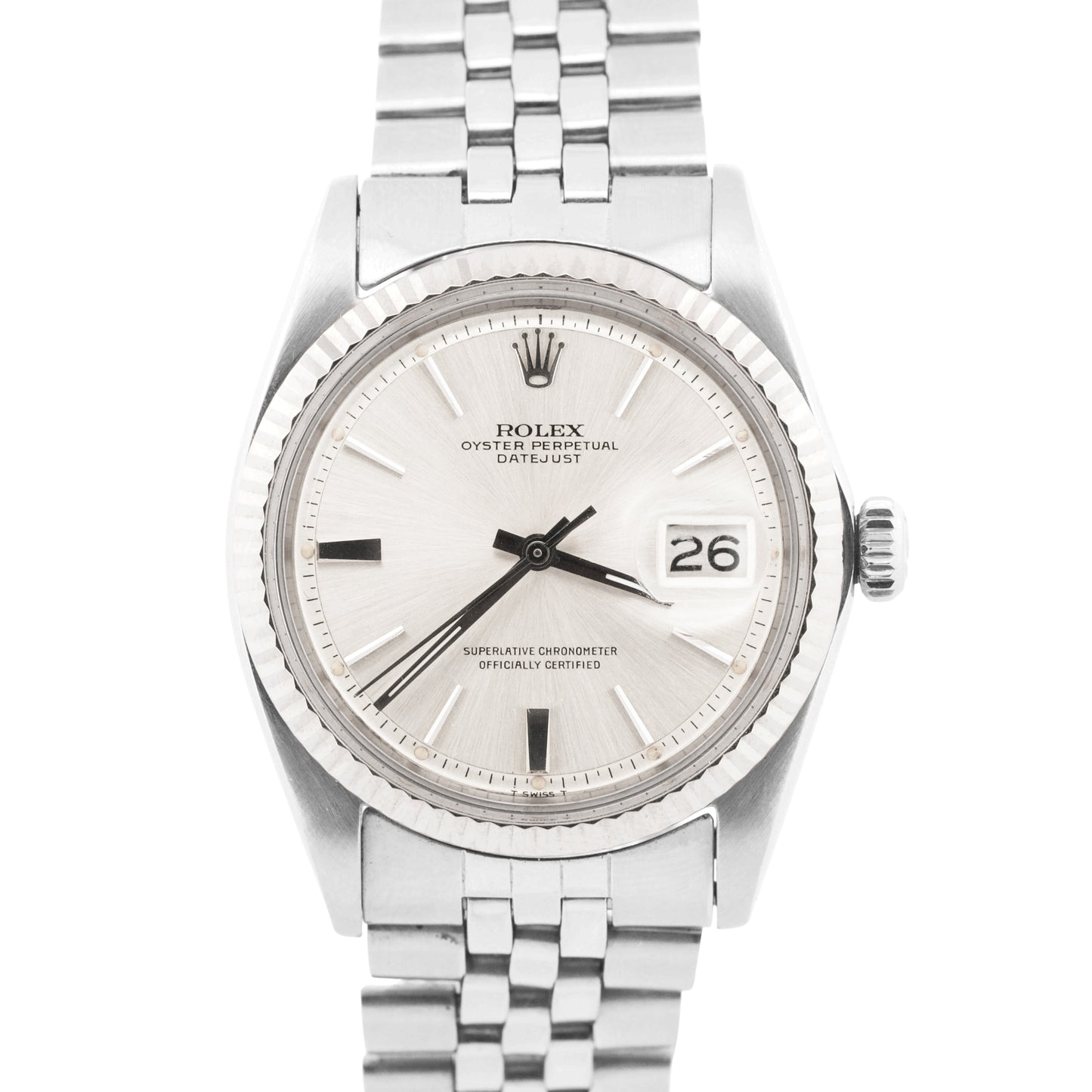 VINTAGE Rolex DateJust 36mm SILVER Stainess Steel 18K Gold Fluted JUBILEE 1601