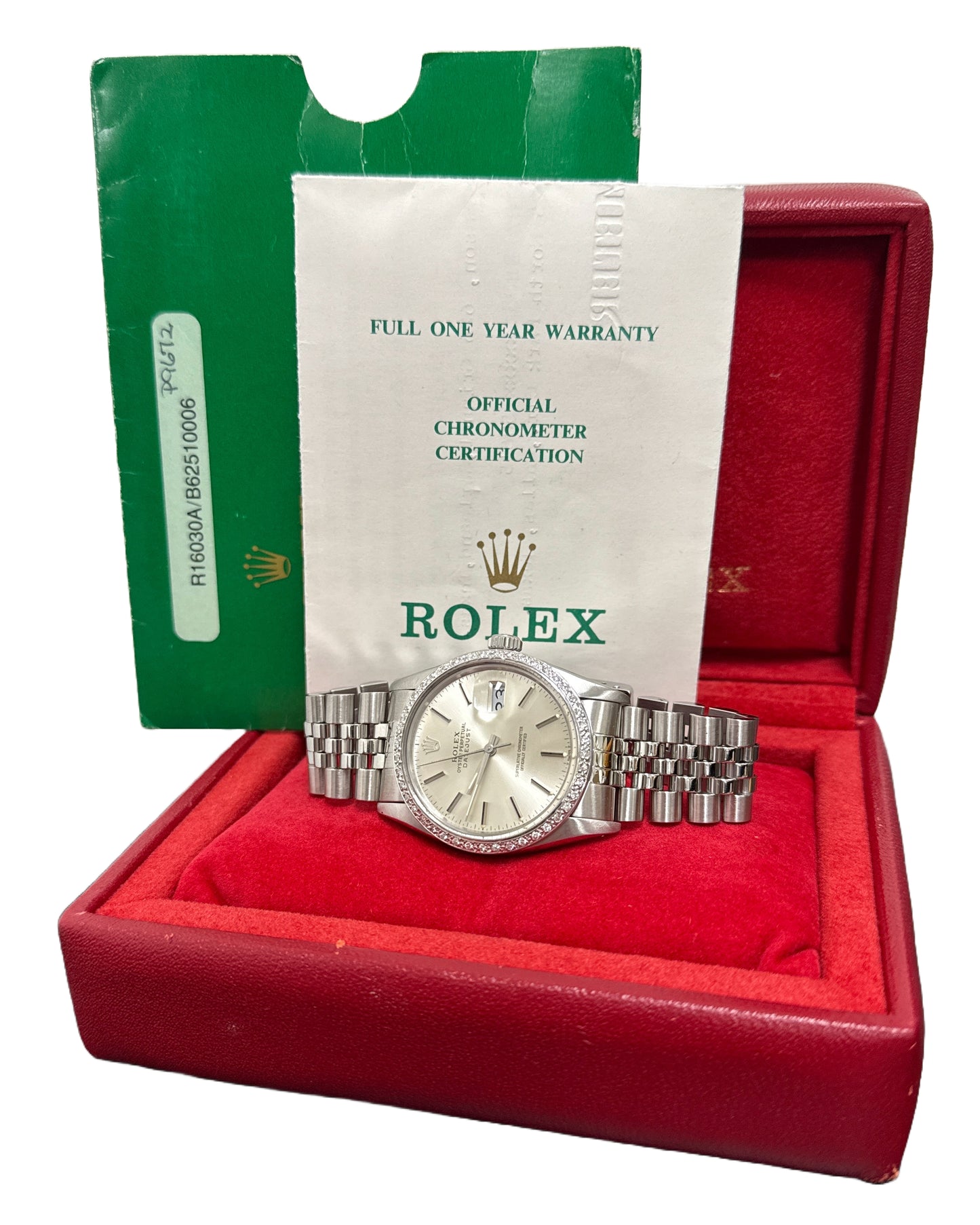 MINT PAPERS Rolex DateJust 36mm SILVER DIAMOND Stainless JUBILEE Watch 16030 BOX