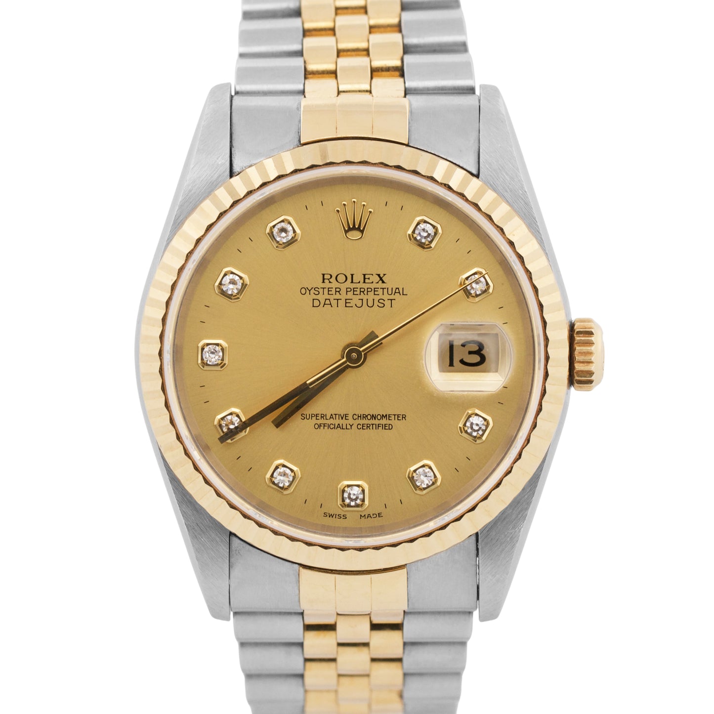 UNPOLISHED PAPERS Rolex DateJust 36mm CHAMPAGNE DIAMOND 18K JUBILEE 16233 BOX