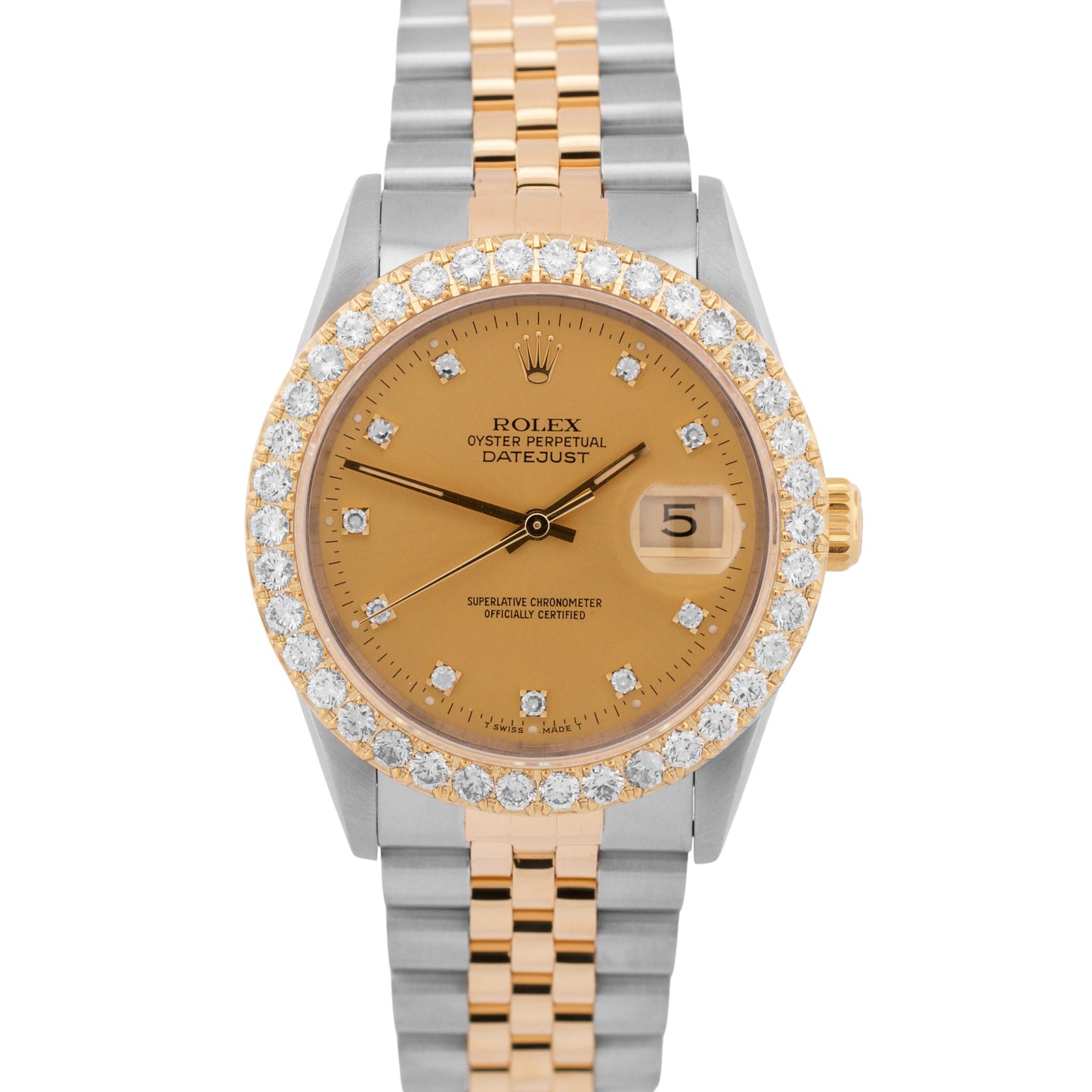 Rolex DateJust 36mm CHAMPAGNE DIAMOND 18K Yellow Gold Steel JUBILEE Watch 16233