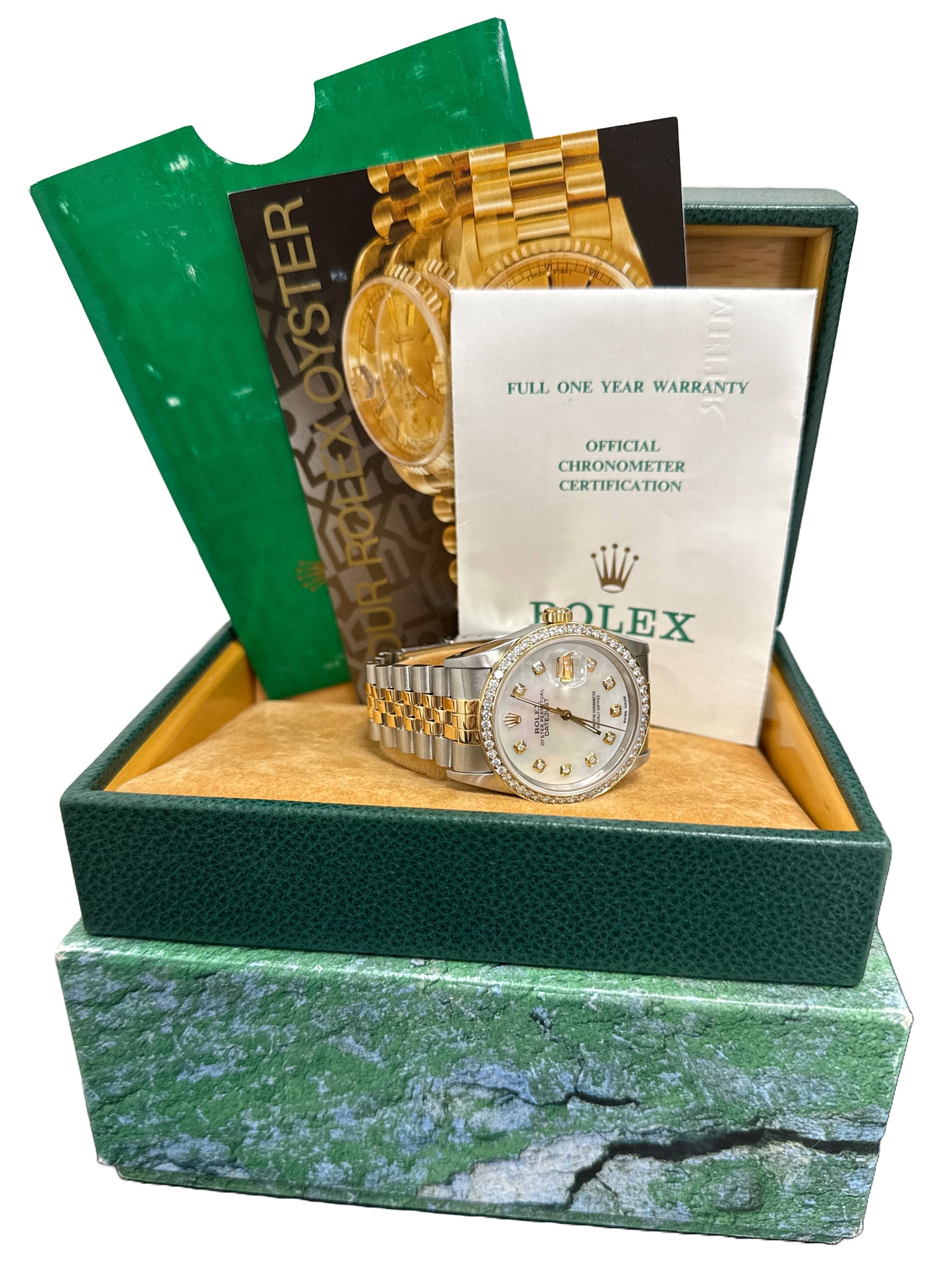 PAPERS Rolex DateJust 36mm MOP DIAMOND 18K Gold Steel JUBILEE Watch 16233 BOX
