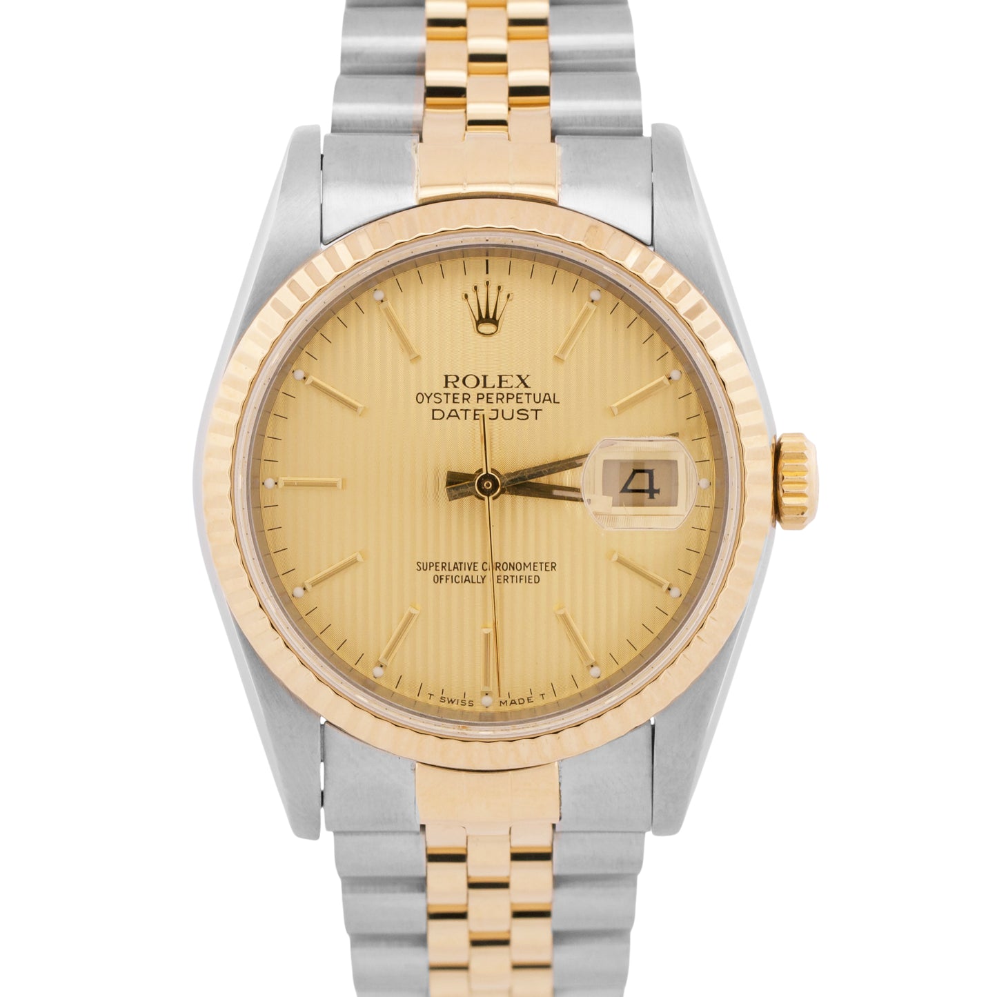 PAPERS Rolex DateJust 36mm CHAMPAGNE TAPESTRY 18K Gold Steel JUBILEE 16233 BOX