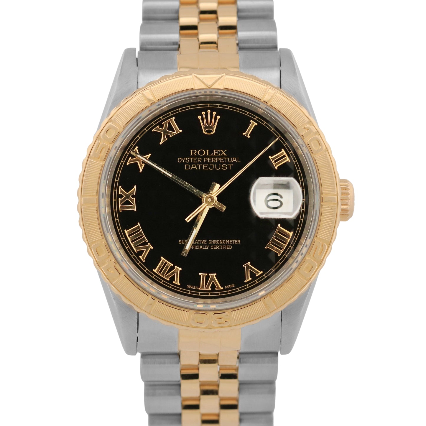 Rolex DateJust Turn-O-Graph BLACK PYRAMID ROMAN Thunderbird 36mm 18K Gold 16263
