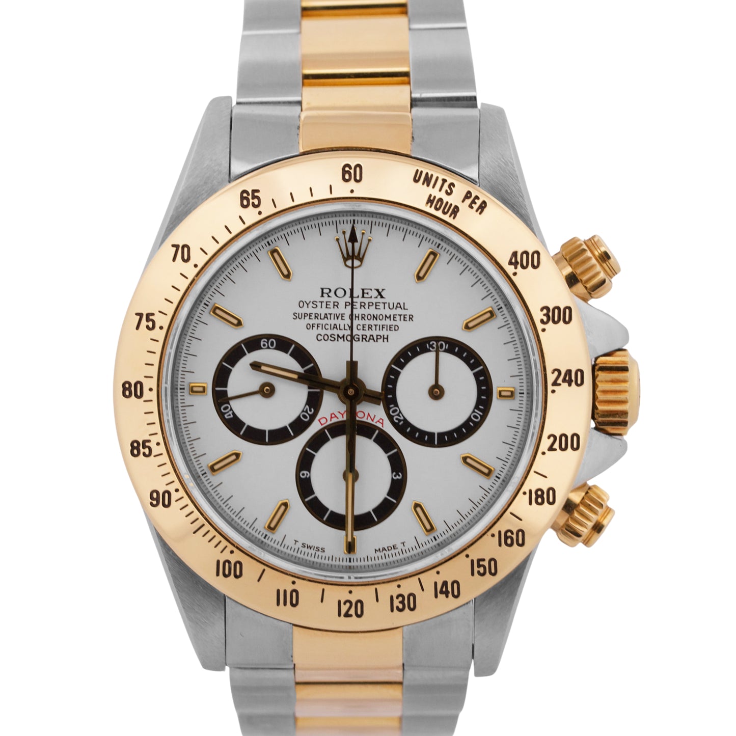 Rolex Daytona Cosmograph ZENITH White 18K Gold Steel INVERTED 6 Watch 16523