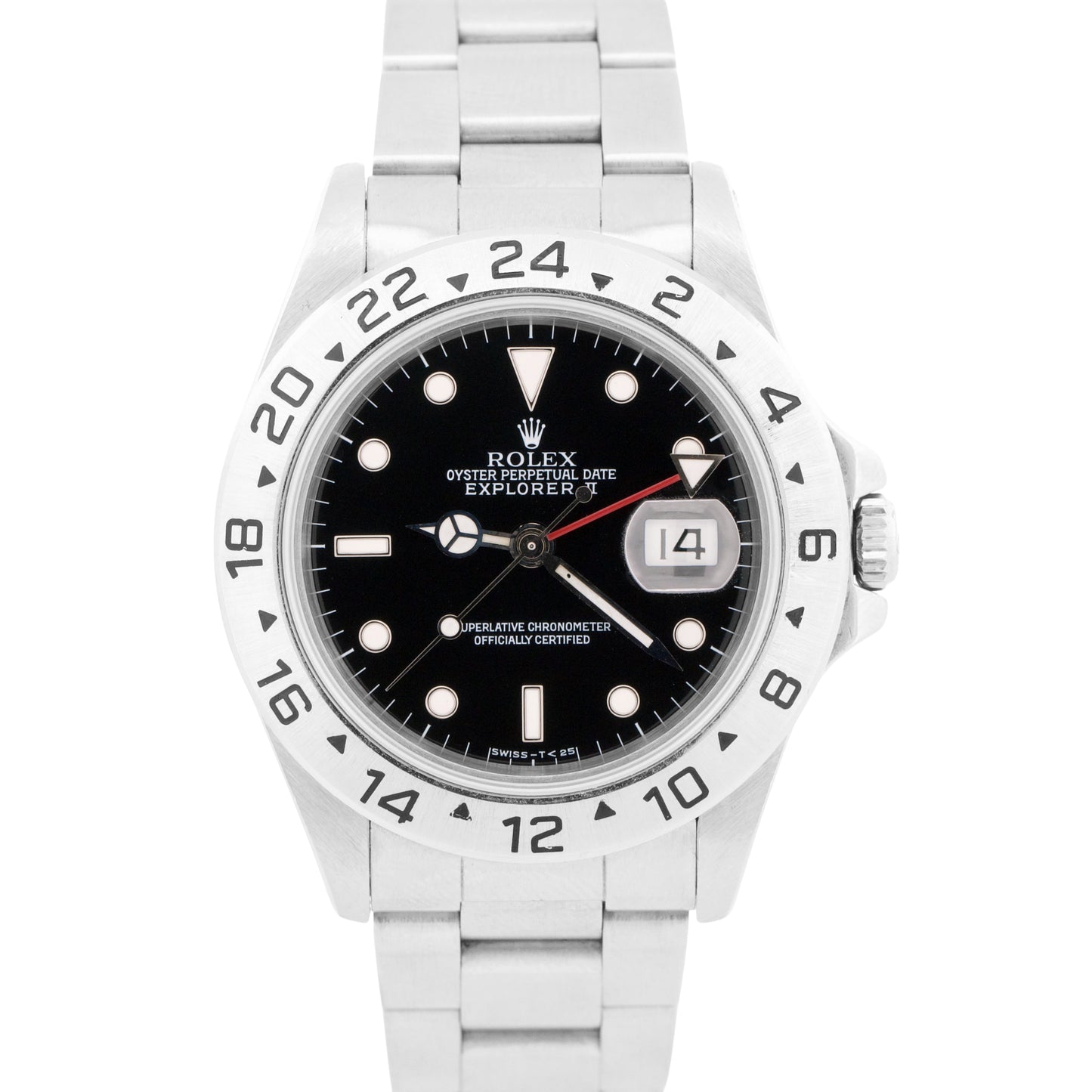 Rolex Explorer II 40mm BLACK Red Stainless Steel Oyster Date GMT Watch 16570