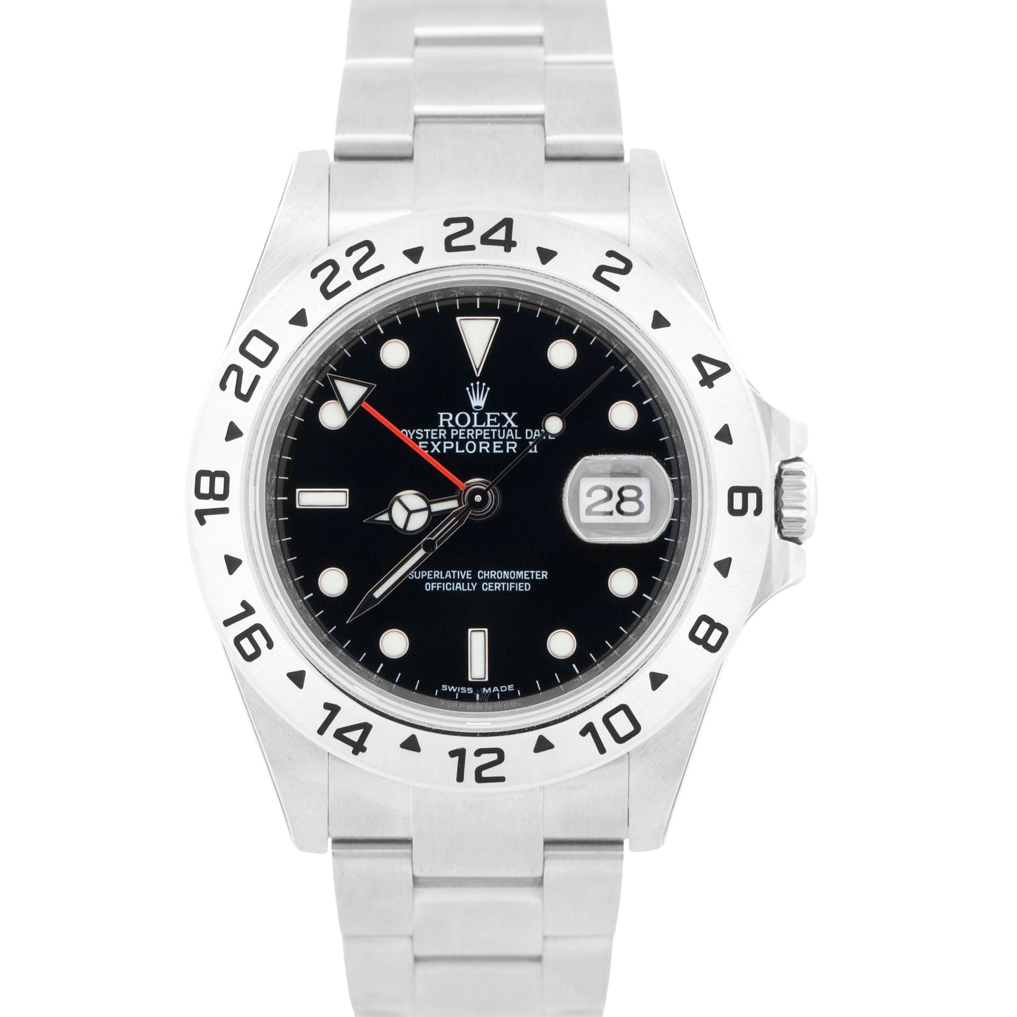 NOS STICKERED Rolex Explorer II 40mm 3186 BLACK Red Steel REHAUT 16570 Watch