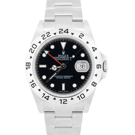 NOS STICKERED Rolex Explorer II 40mm 3186 BLACK Red Steel REHAUT 16570 Watch