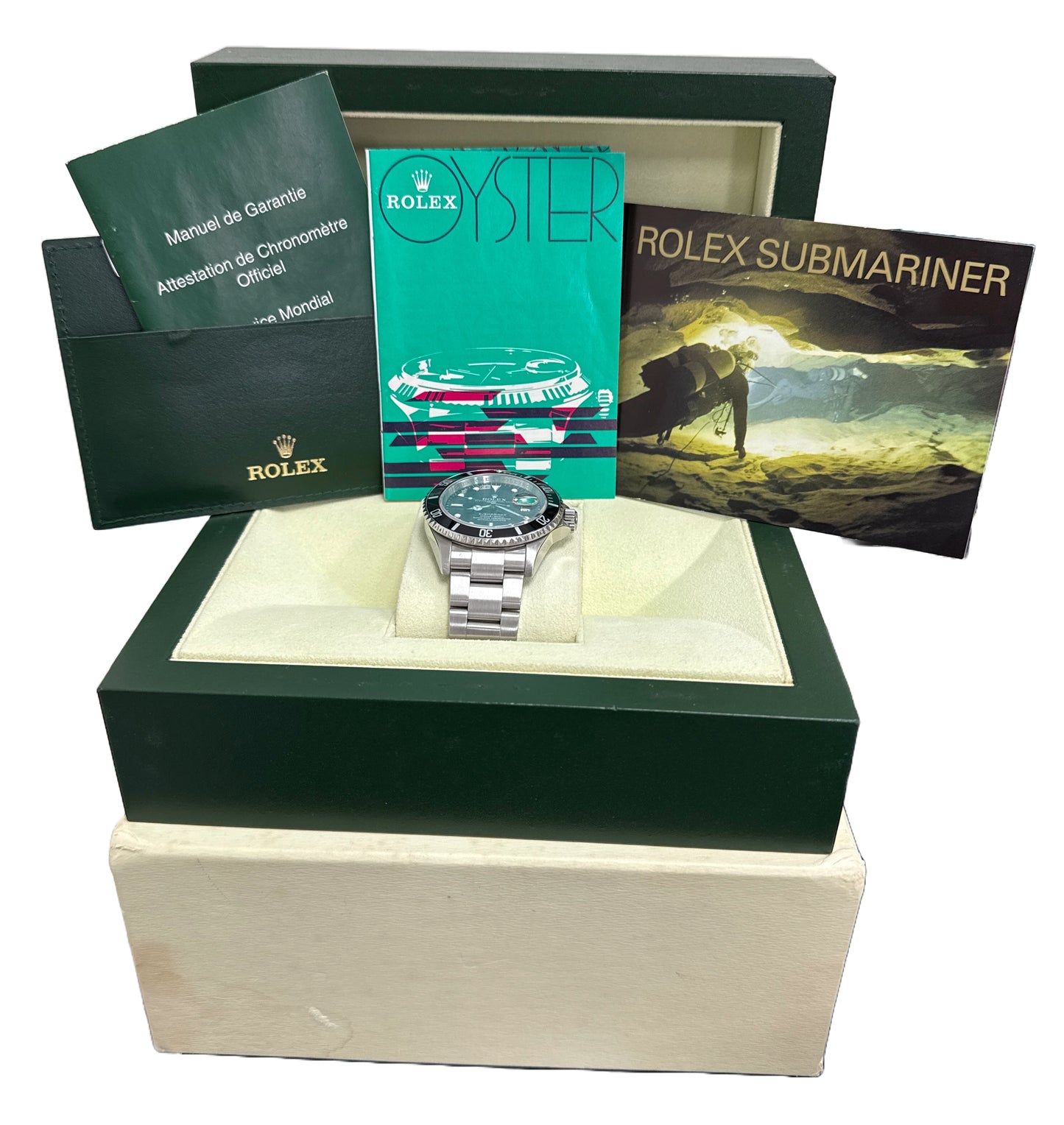 Rolex Submariner Date 40mm REHAUT Black Stainless Steel NO-HOLES Watch 16610 BOX