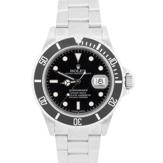 Rolex Submariner Date NO-HOLES Stainless Steel Black REHAUT 40mm 16610T Watch