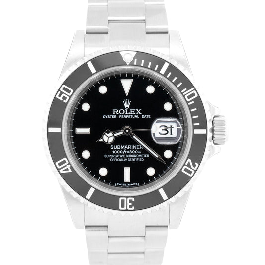 NOS STICKERED Rolex Submariner Date BLACK Steel RANDOM SERIAL 40mm 16610 BOX