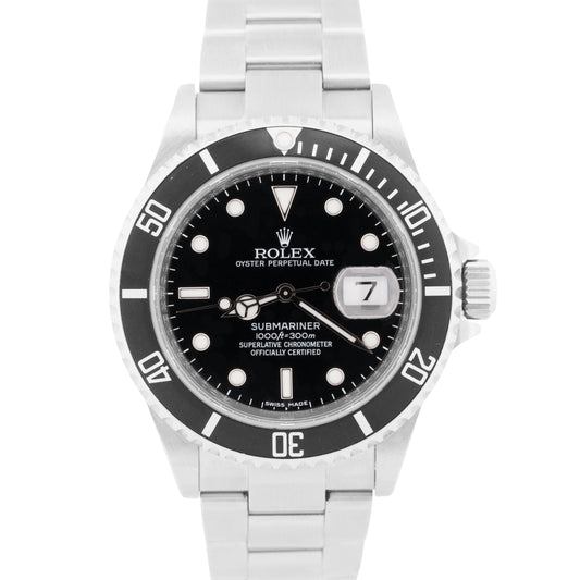UNPOLISHED Rolex Submariner Date REHAUT Black Steel 40mm Oyster Watch 16610