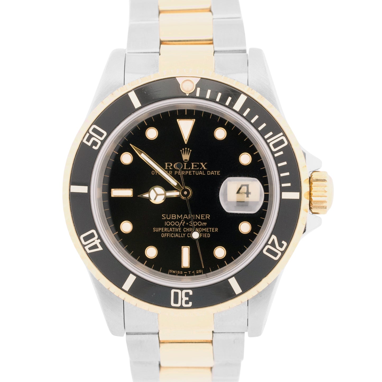 Rolex Submariner Date 40mm BLACK 18K Yellow Gold Stainless Steel 16613 Watch