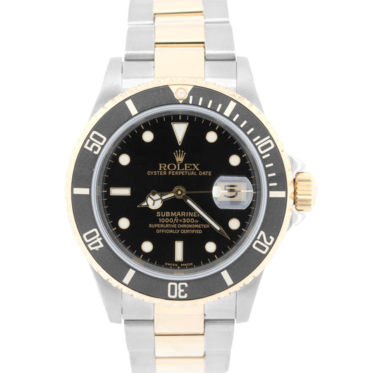 Rolex Submariner Date 40mm BLACK Two-Tone 18K Yellow Gold GOLD BUCKLE 16613