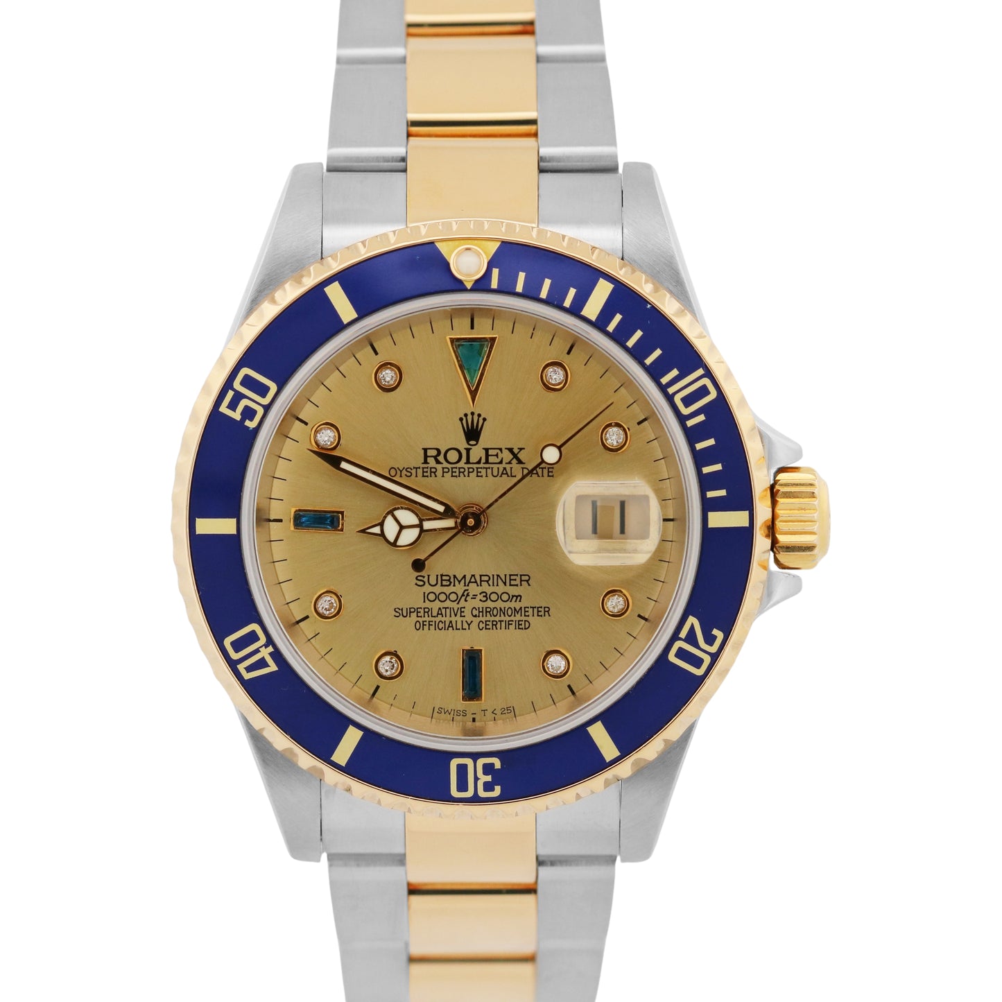 PAPERS Rolex Submariner 40mm SERTI CHAMPAGNE DIAMOND Blue 18K Steel 16613 BOX