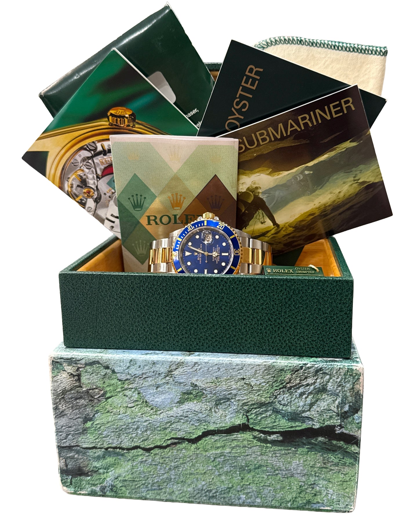 UNPOLISHED PAPERS Rolex Submariner 40mm BLUE 18K Steel GOLD BUCKLE 16613 BOX