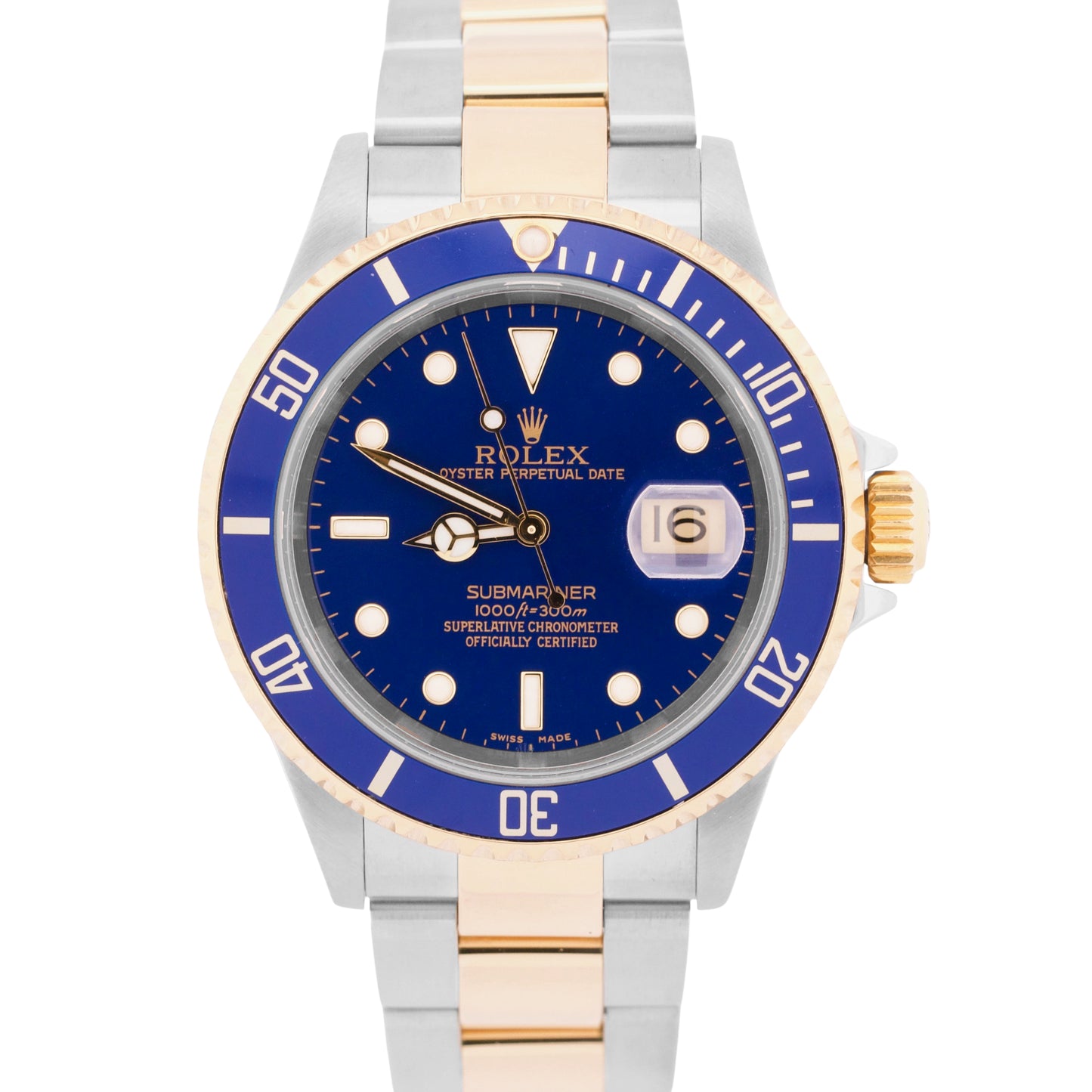 Rolex Submariner Date 40mm BLUE Two-Tone 18K Yellow Gold GOLD BUCKLE 16613
