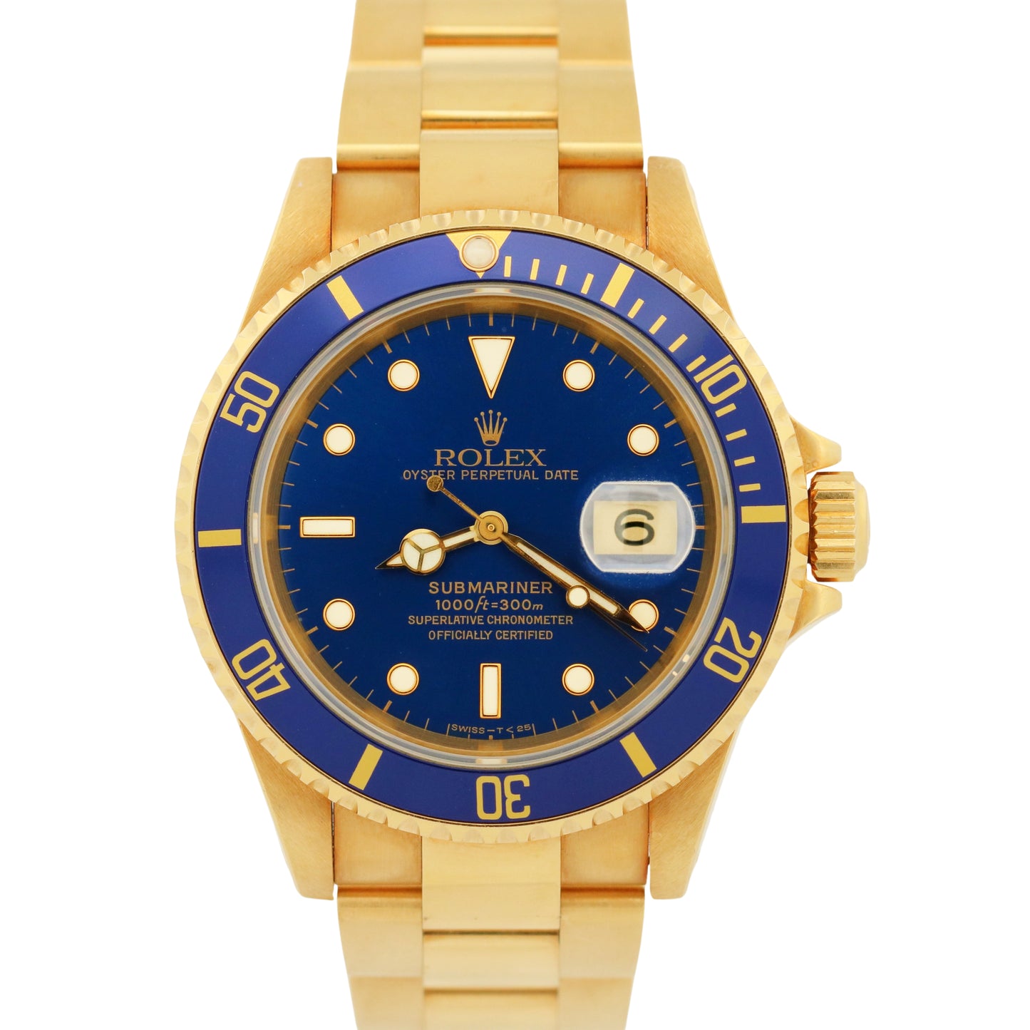 UNPOLISHED 1993 Rolex Submariner Date 18K Yellow Gold BLUE 40mm 16618 Watch