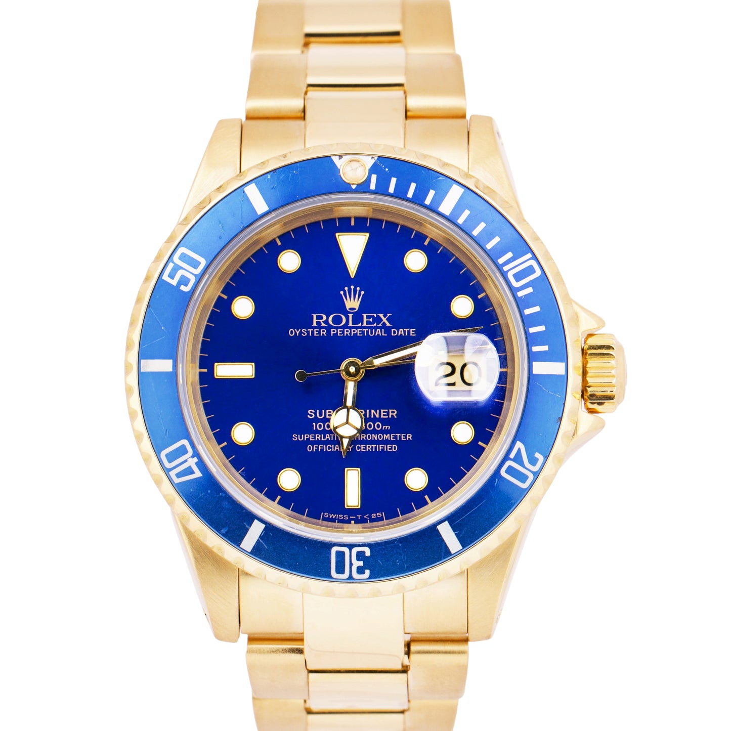 Rolex Submariner Date 18K Yellow Gold BLUE 40mm Automatic Oyster Watch 16618 LB