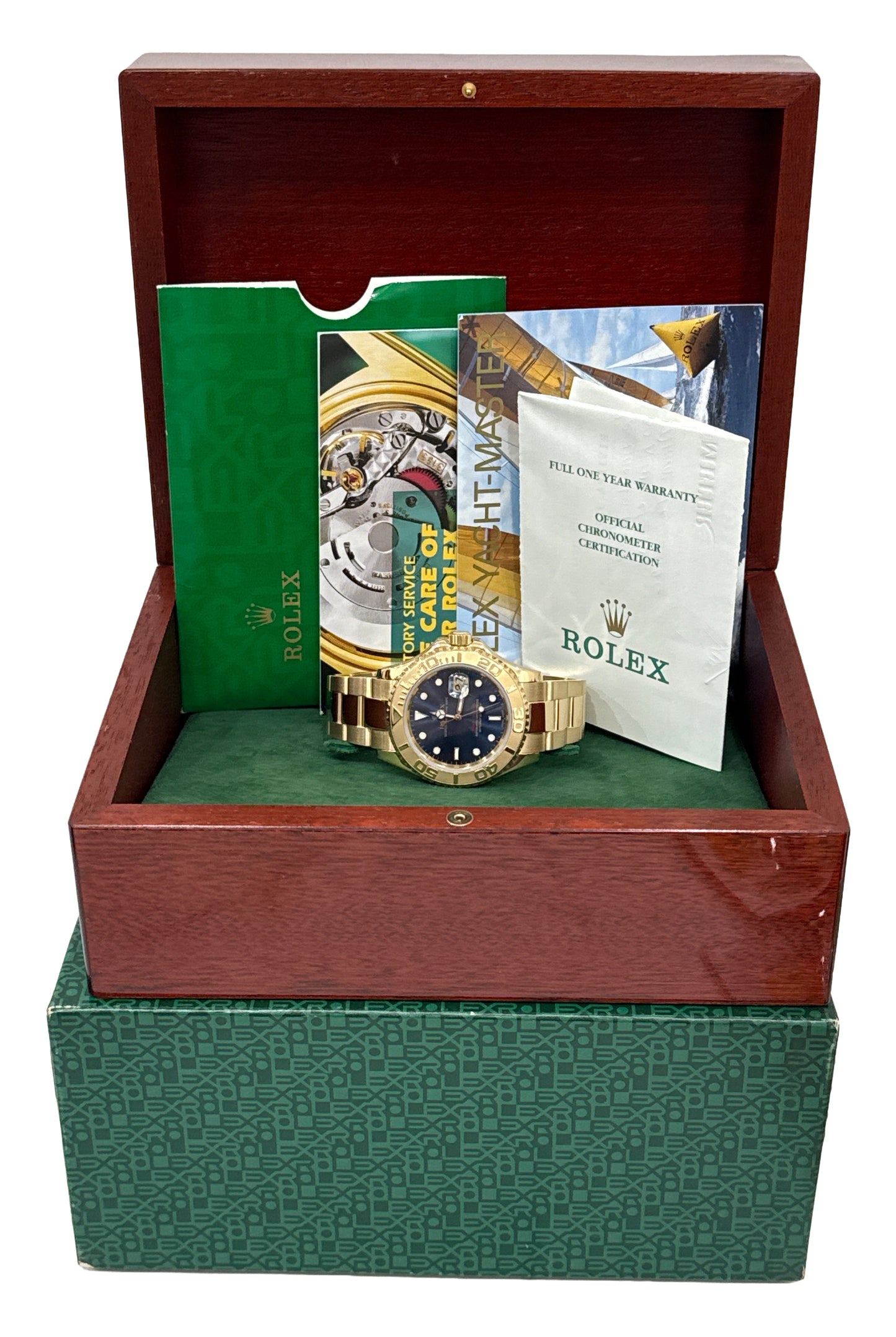 PAPERS Rolex Yacht-Master 40mm BLUE 18K Yellow Gold NO-HOLES Watch 16628 BOX