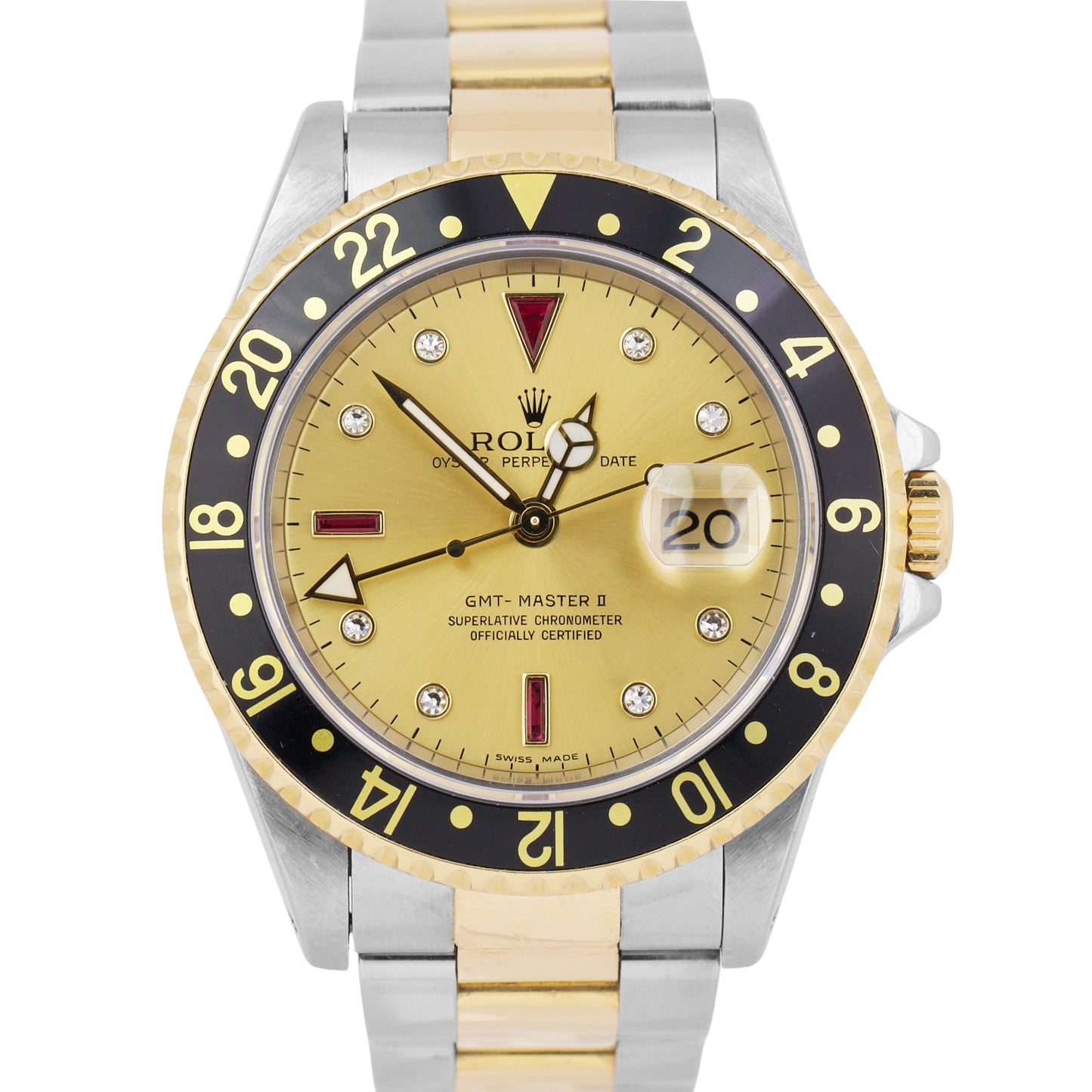 Rolex GMT-Master II CHAMPAGNE SERTI DIAMOND Black 18K Gold Steel Date 40mm 16713