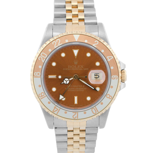Rolex GMT-Master II ROOT BEER Two-Tone 18K Gold JUBILEE Steel Brown 16713 Watch