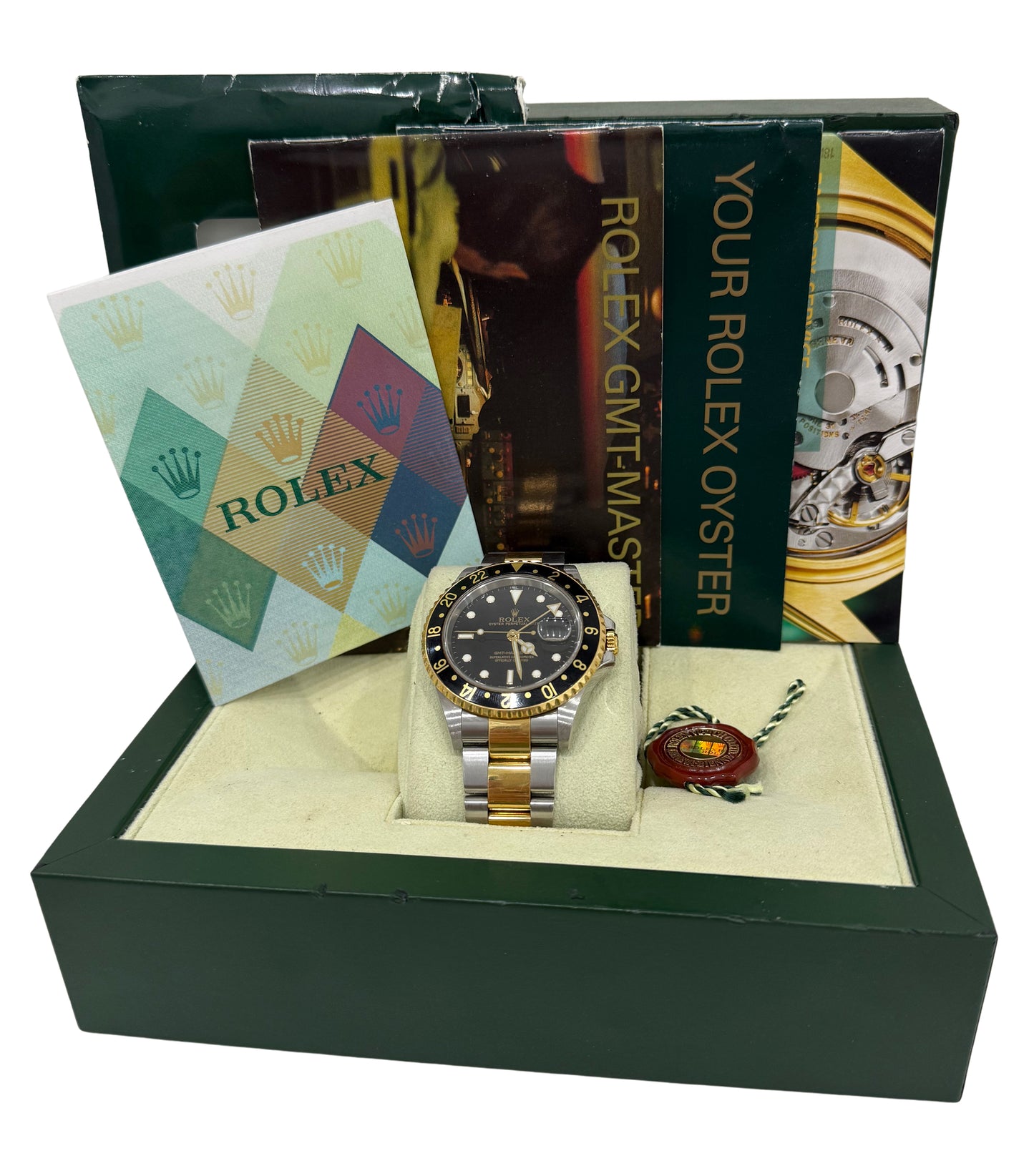 UNPOLISHED PAPERS Rolex GMT-Master II BLACK 18K Gold Steel OYSTER 40mm 16713 BOX