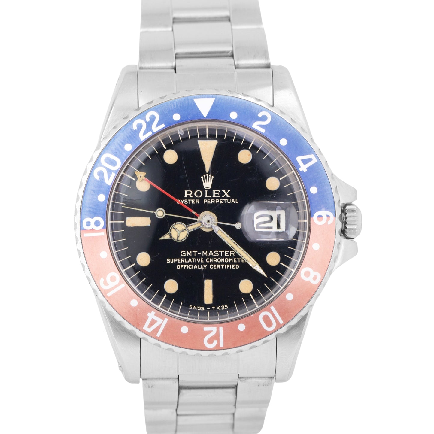 VINTAGE 1965 Rolex GMT-Master Red Blue PEPSI Stainless Steel GILT Oyster 1675