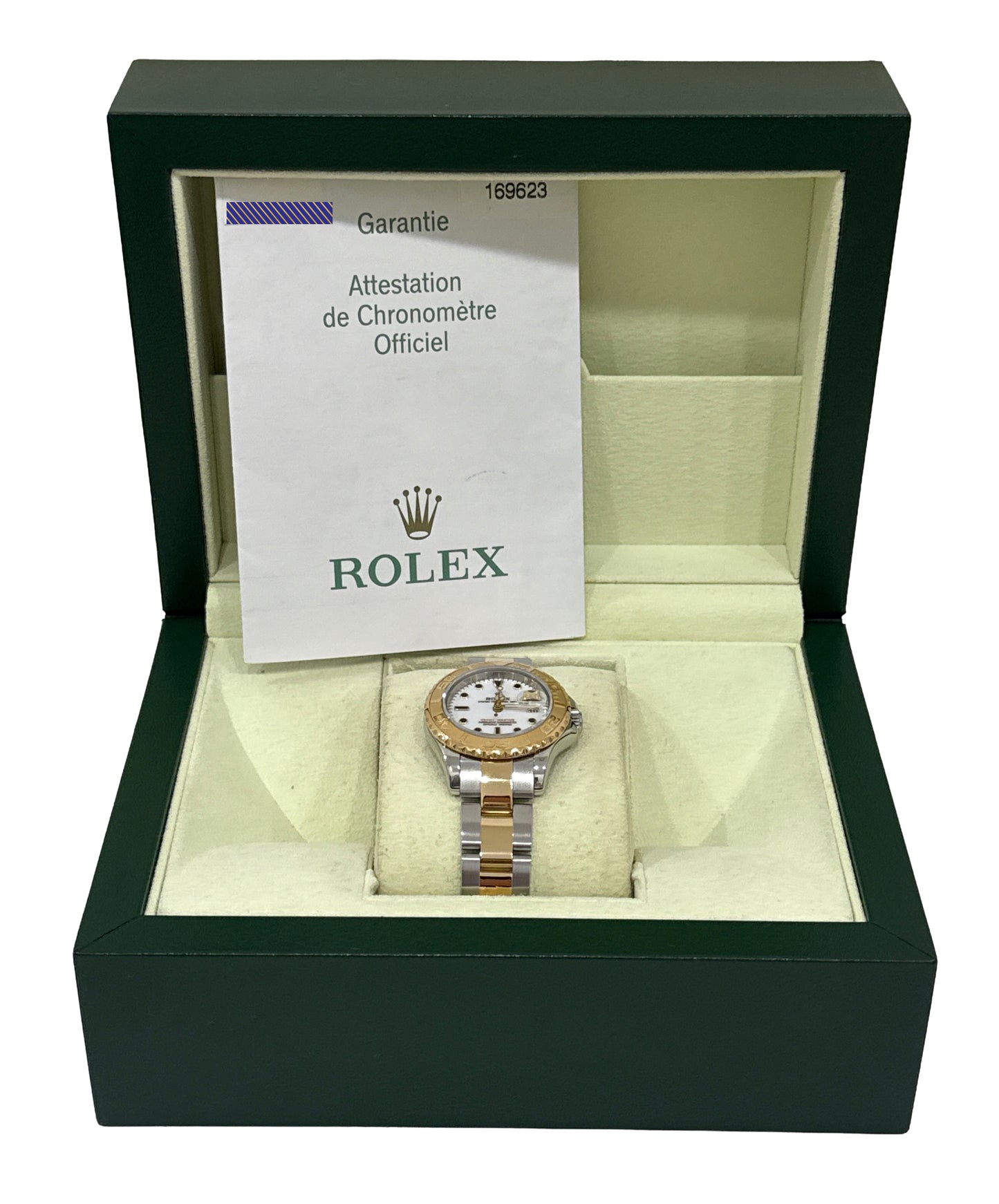 PAPERS Ladies Rolex Yacht-Master 29mm WHITE 169623 Two-Tone 18K Gold Watch BOX