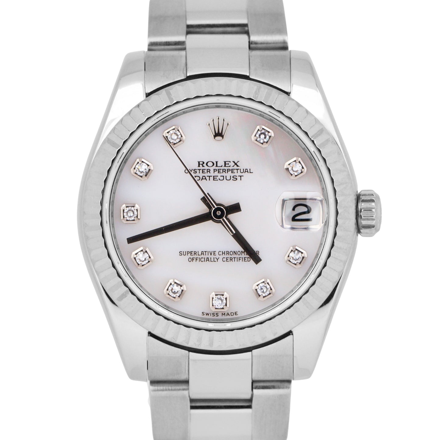 Ladies Rolex DateJust 31mm FACTORY MOP DIAMOND White Gold Stainless Watch 178274