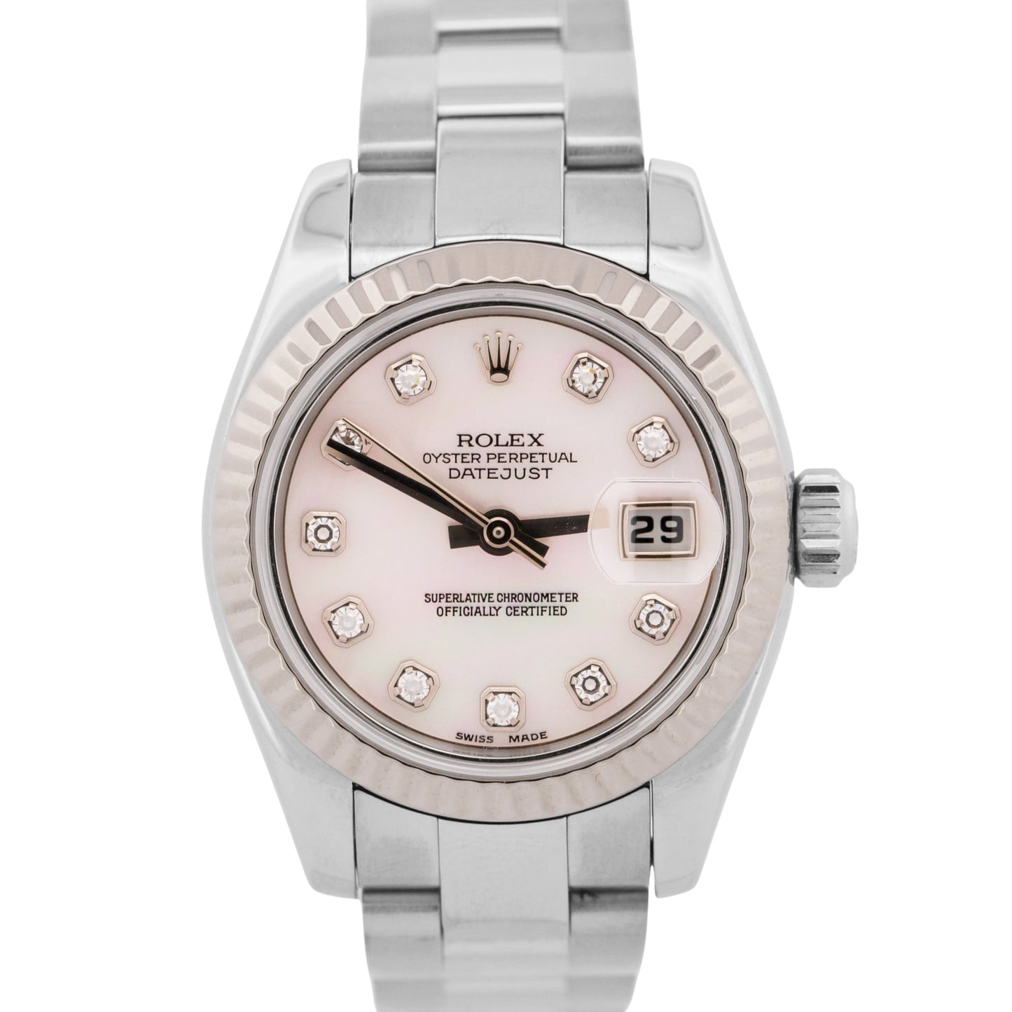 PAPERS Rolex DateJust 26mm FACTORY ROSE MOP DIAMOND 18K Steel Oyster 179174 BOX
