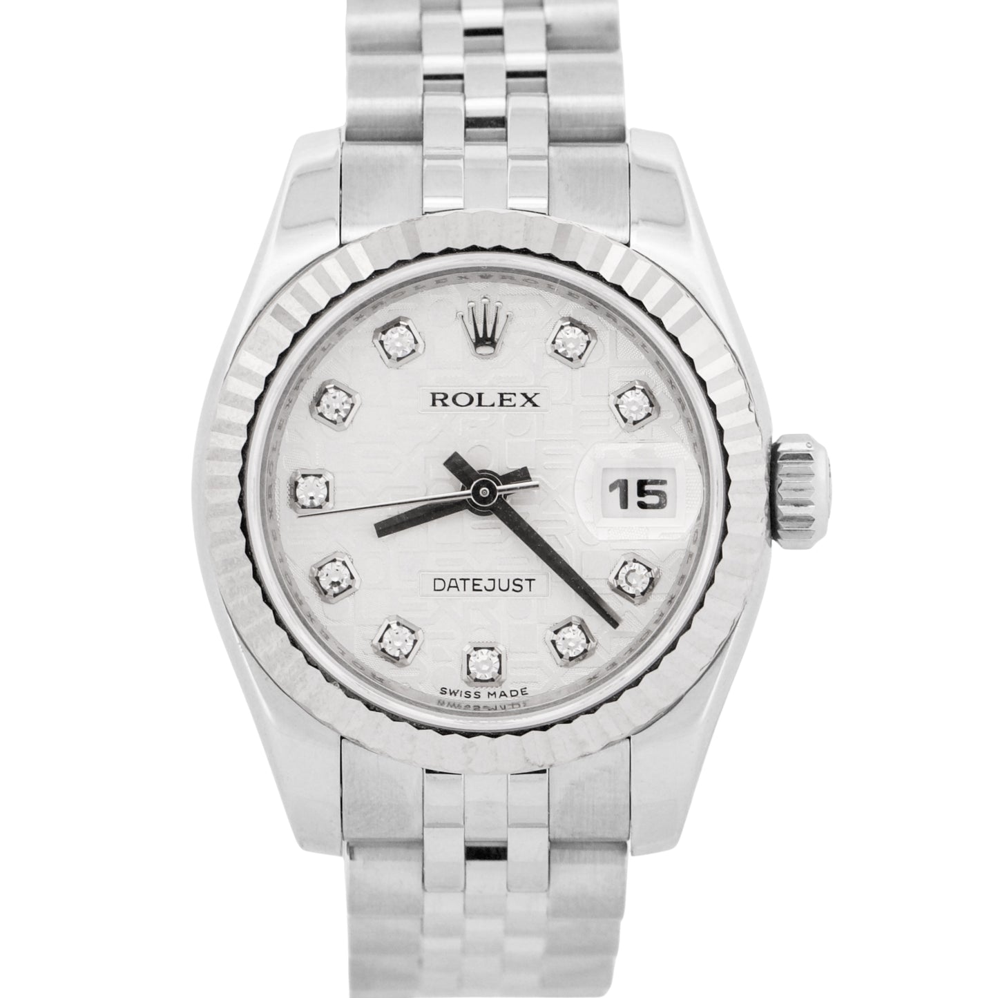Rolex DateJust 26mm SILVER JUBILEE DIAMOND Stainless Steel 18K White Gold 179174