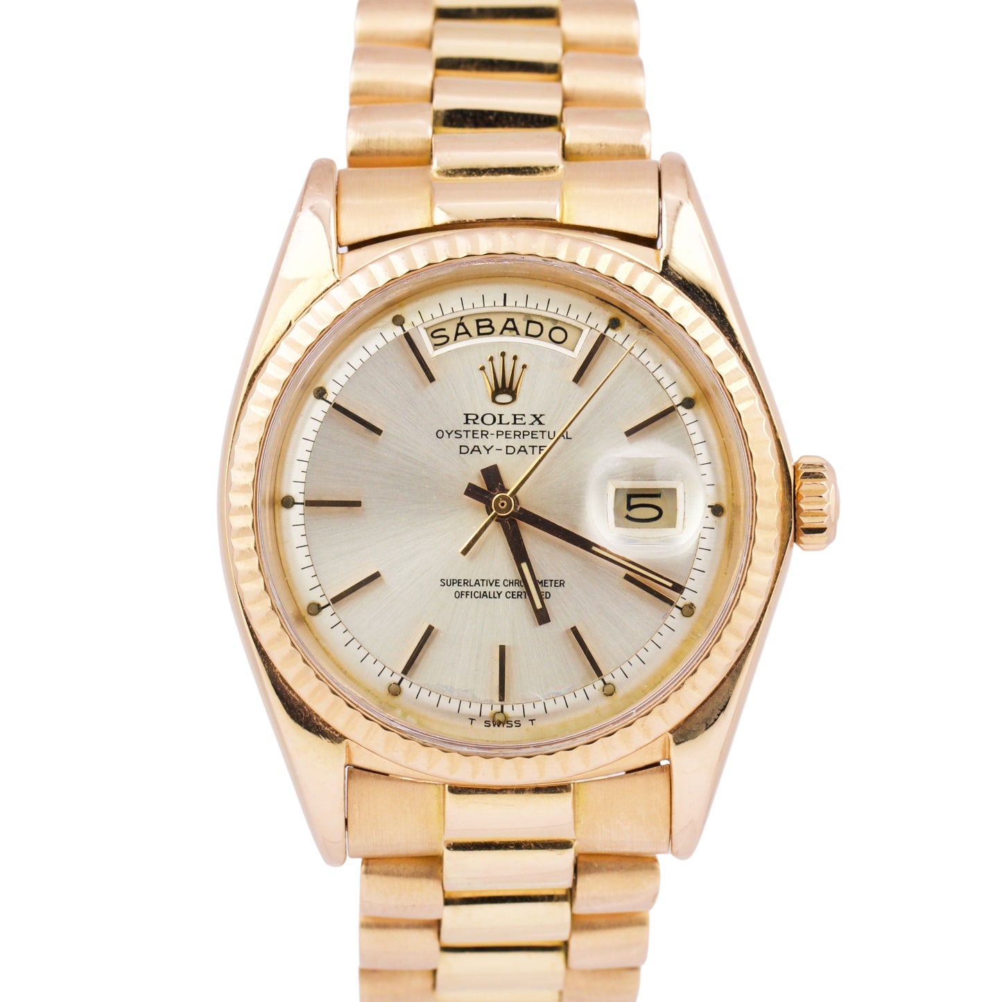 VINTAGE Rolex Day-Date President SILVER 36mm 18K Rose Gold Fluted Watch 1803