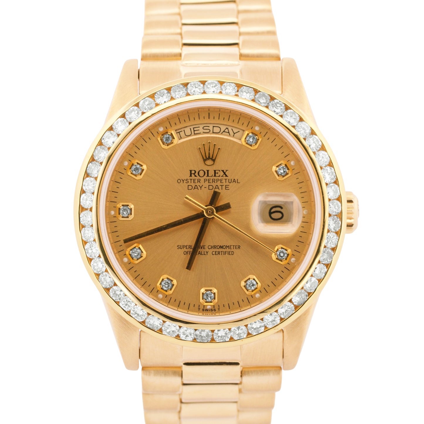 VINTAGE Rolex Day-Date President CHAMPAGNE DIAMOND 36mm 18K Yellow Gold 18038