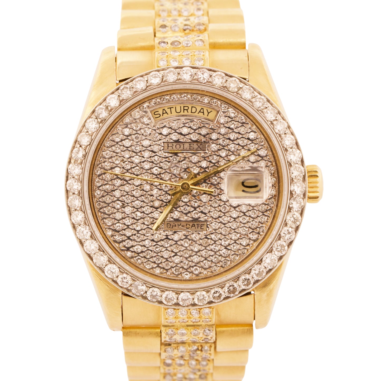 VINTAGE Rolex Day-Date President 36mm DIAMOND PAVE 18K Yellow Gold Watch 18038