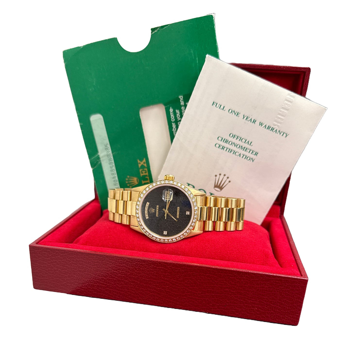 PAPERS Rolex Day-Date President 36mm JUBILEE BLACK DIAMOND 18K Gold 18048 BOX