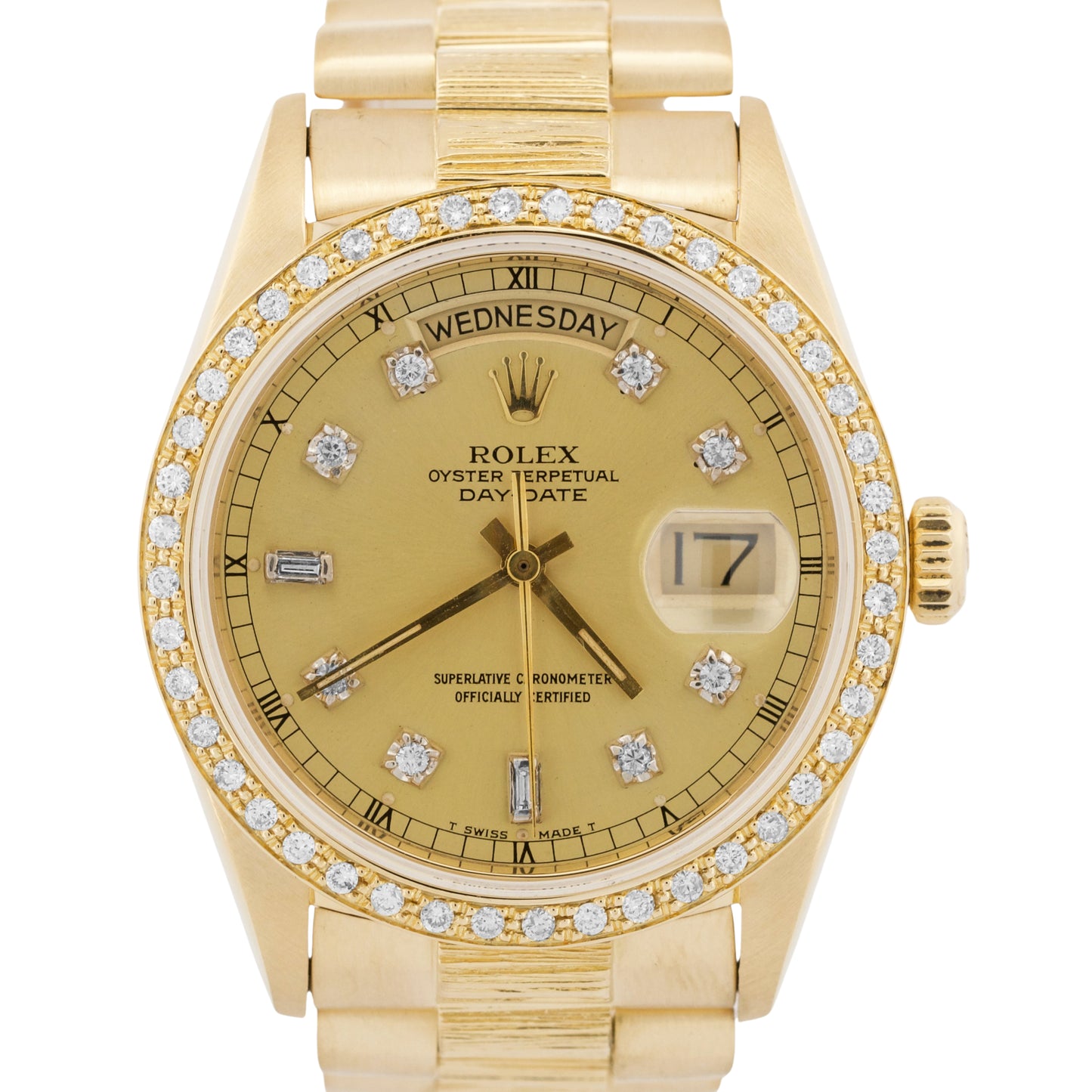 Rolex Day-Date President 18238 CHAMPAGNE DIAMOND 36mm BARK 18K Yellow Gold