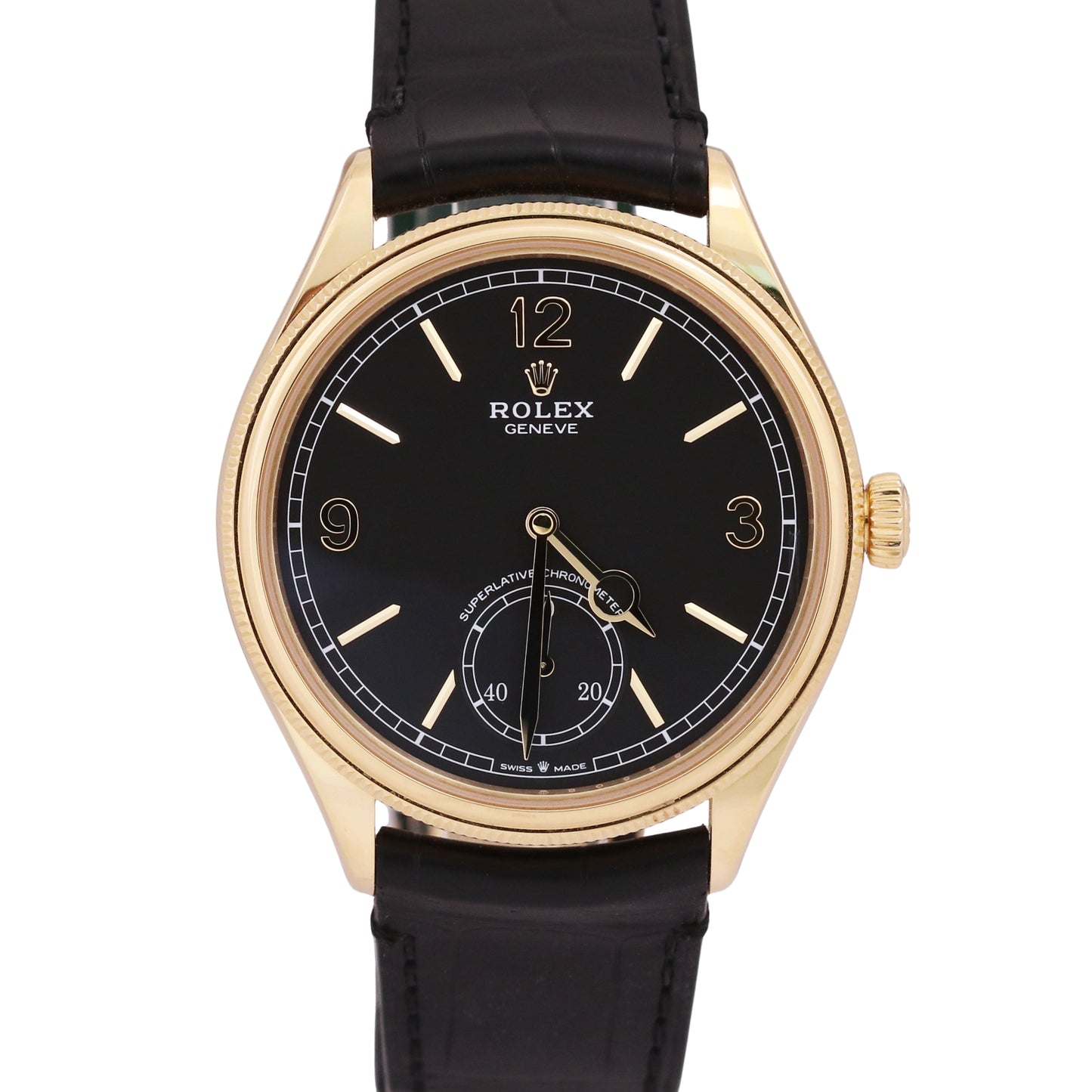 MINT 2024 PAPERS Rolex 1908 BLACK 18K Yellow Gold 39mm Leather 52508 Watch BOX