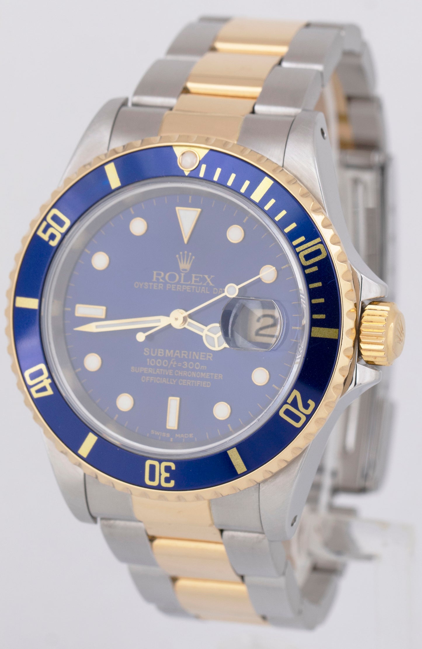 MINT 1996 Rolex Submariner Date 40mm BLUE Two-Tone Gold Stainless Steel 16613